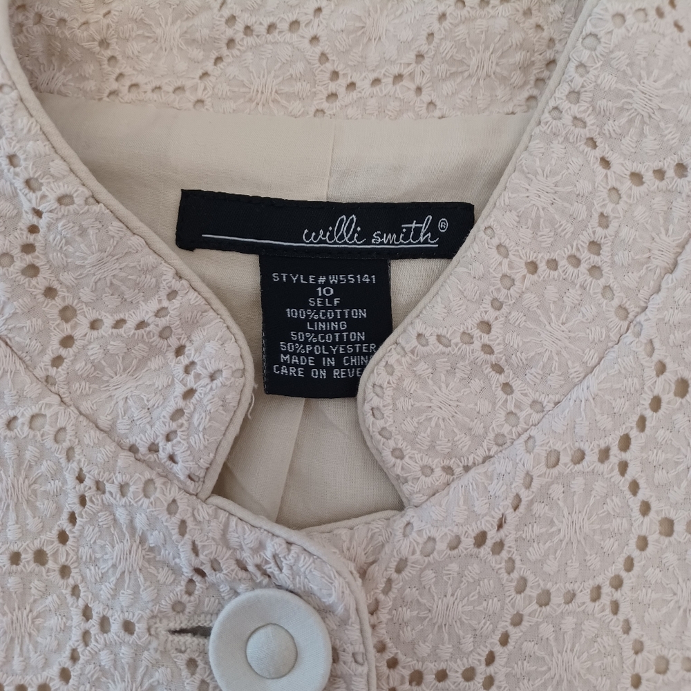 Willi Smith Cream Eyelet Button Front Jacket - image 4